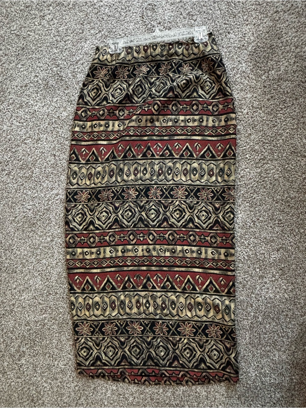 Vintage Harold’s tribal Patterned Midi wrap Skirt in Burgundy and Gold